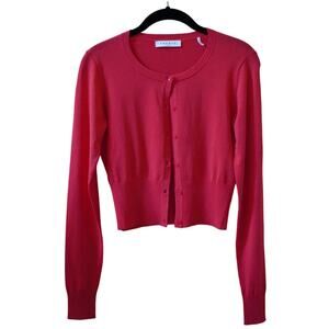 Sandro Paris Fine Knit Ribbed Cropped Cardigan Sweater Vivid Orange Size 1 Small